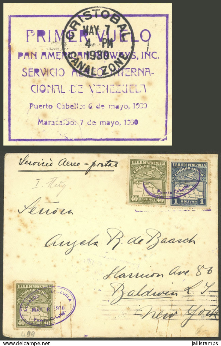 VENEZUELA: 6/MAY/1930 Puerto Cabello - Cristobal - New York, First Flight Of Pan American Airways, Cover With Violet Han - Venezuela