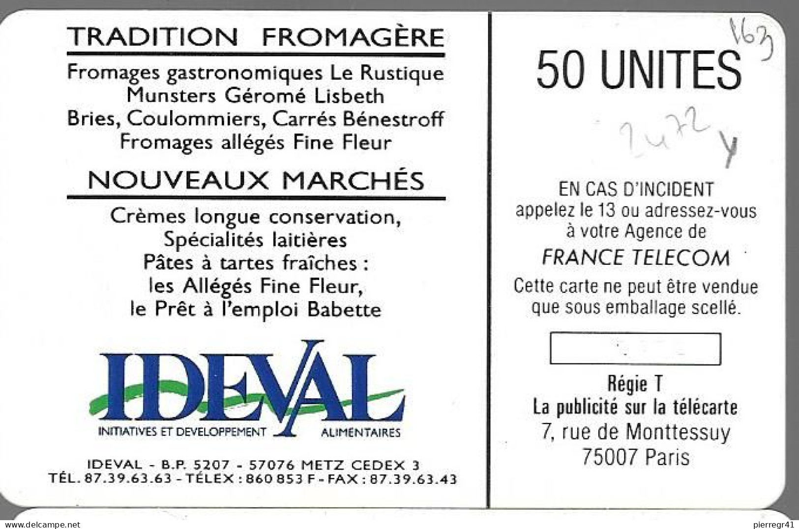 CARTE-PUCE-PRIVEE-D-50U-D163-So2-1989-IDEVAL-R°Mat-5000Ex-V°N°Pe2272-Utilisé-TBE - Privat