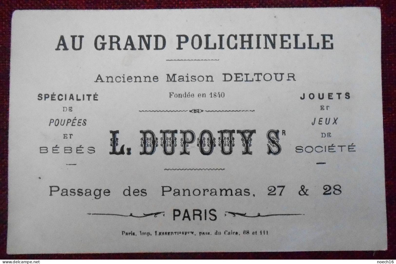 Chromo Publicité. Au Grand Polichinelle, L. Dupouy, Paris. Magasin Jouets, Poupées, Jeux De Société - Other & Unclassified