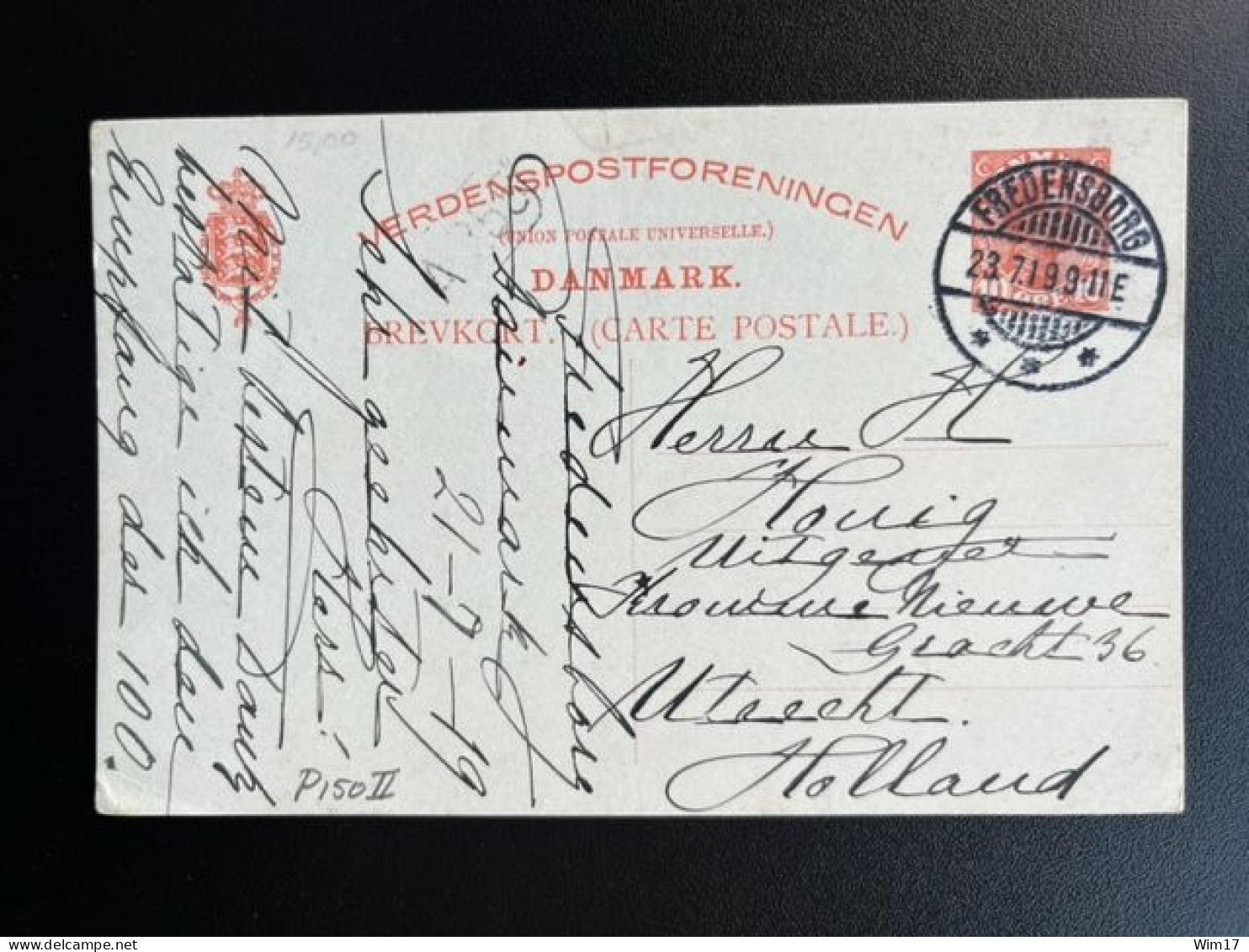 DENMARK DANMARK 1919 POSTCARD FREDENSBORG TO UTRECHT 23-07-1919 DENEMARKEN - Interi Postali