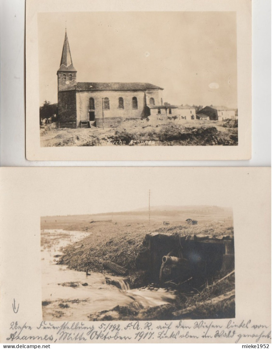 AZANNES , Lot De 1 Carte Photo + 1 Photo : Kirche ,( Guerre 1914 - 1918 ),( Verdun , Damvillers ) - Damvillers