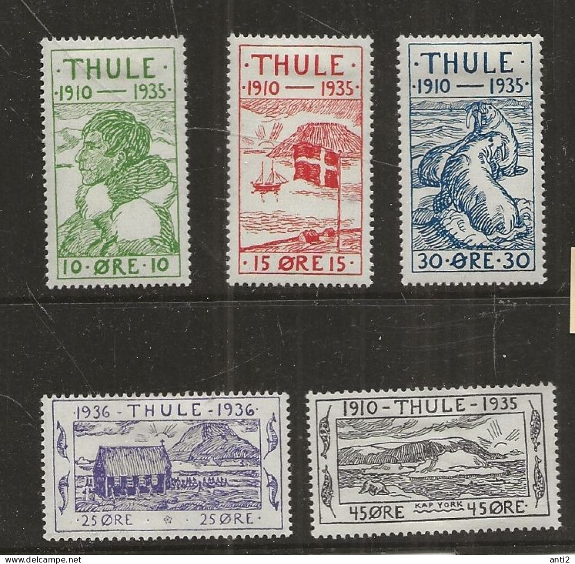 Greenland Thule 1935 25th Anniversary Of The Founding Of The Thule Settlement. Mi 1-5 Unused MH(*) - Thule