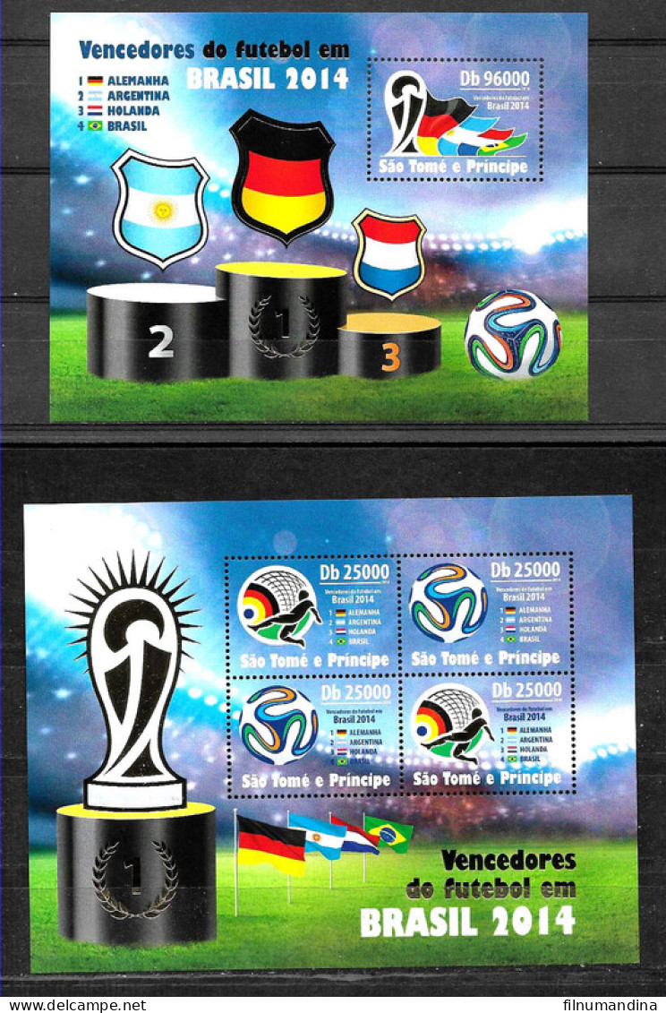 #9029A ST TOME ET PRINCIPE  2014 FOOTBALL SOCCER WORLD CUP +S/S YV 4446-9+BL722  - 2014 – Brasil