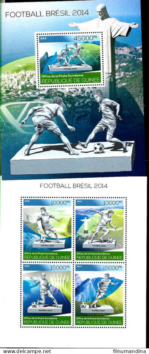 #9084 GUINEA,REP 2014 FOOTBALL SOCCER PLAYERS STATUE MS+S/SHEET YV 7114-7 BL1634 - 2014 – Brésil