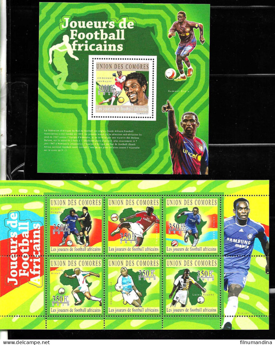 #9068 COMORES 2010 SPORT FOOTBALL SOCCER AFRICAN PLAYERS MS+S/S YV 2119-24 BL292 - 2010 – África Del Sur