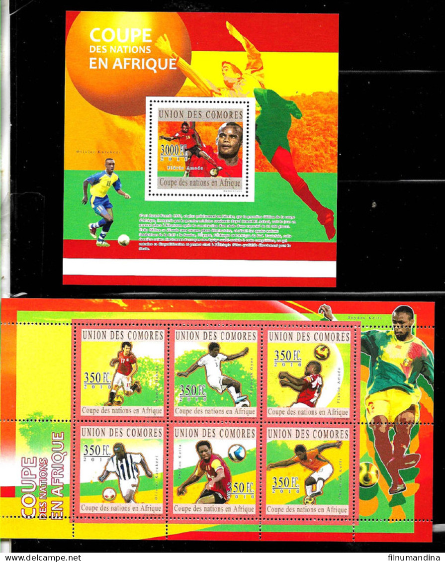 #9067 COMORES 2010 SPORT FOOTBALL SOCCER AFRICA CUP M/S+S/S Mi 2059-64BL 282 MNH - 2010 – Afrique Du Sud