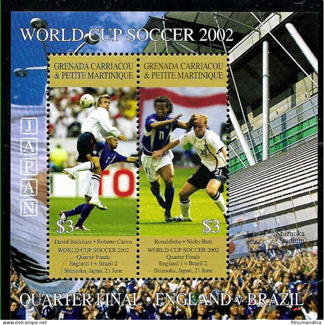 #9073 GRENADA GRENADINES SPORTS SOCCER FOOTBALL WORLD CUP 2002 S/S YV BL 547 MNH - 2002 – Corea Del Sud / Giappone
