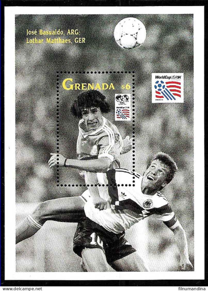 #9071 GRENADA 1993 SPORTS FOOTBALL SOCCER WORLD CUP 94 ARGENTINA+GERMAN PLAYERS  - 1994 – USA