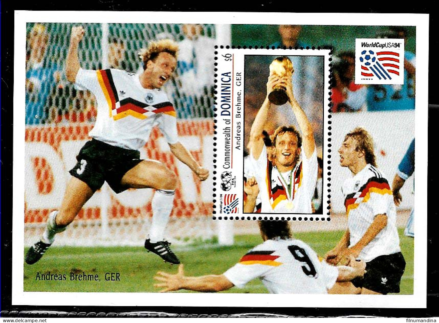 #9070 DOMINICA 1993 SPORTS FOOTBALL SOCCER WORLD CUP 94 GERMAN PLAYERS YV BL 246 - 1994 – USA