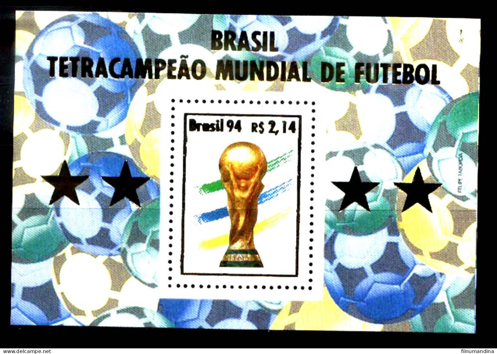 #9020 BRASIL BRAZIL 1994 SPORT FOOTBALL SOCCER 4°CHAMPION S/S YV BL 95 MI 96 MNH - 1994 – Estados Unidos
