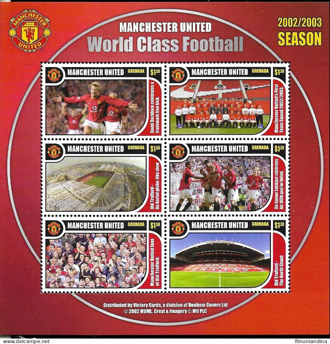 #9098 GRENADA 2002 SPORT FOOTBALL SOCCER MANCHESTER UNITED MINISHEET YV 4317-22 - Clubs Mythiques