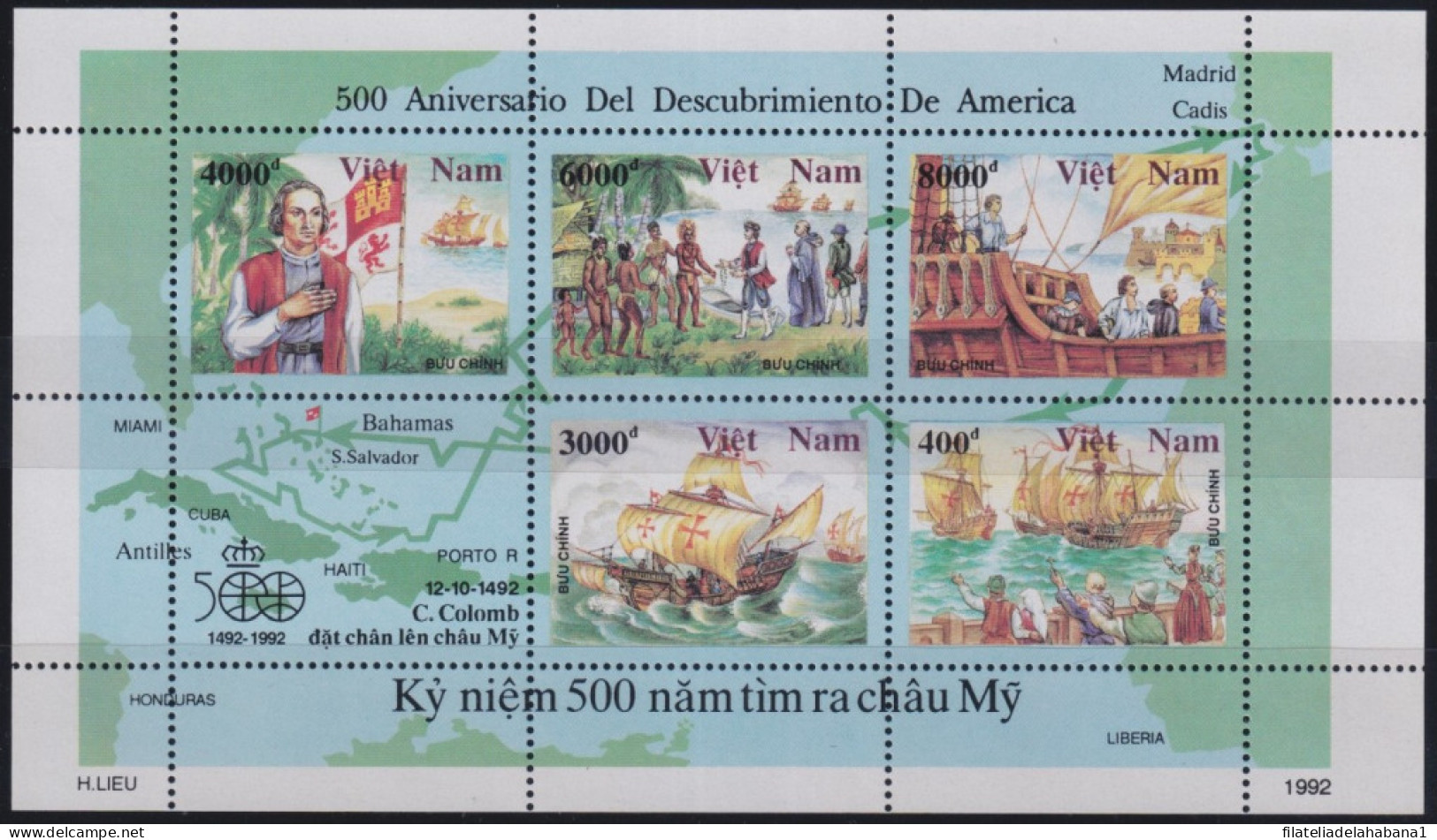 F-EX46804 VIETNAM MNH 1992 DISCOVERY COLUMBUS COLON SHIP MAPS.  - Cristóbal Colón