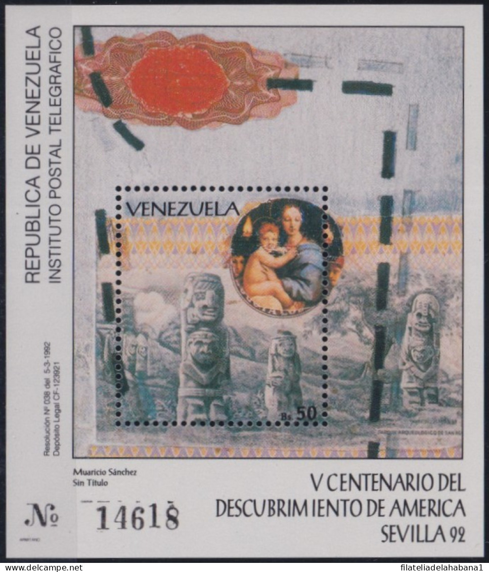 F-EX47592 VENEZUELA MNH 1992 DISCOVERY COLUMBUS COLON ARCHEOLOGY IDOLS.  - Christopher Columbus