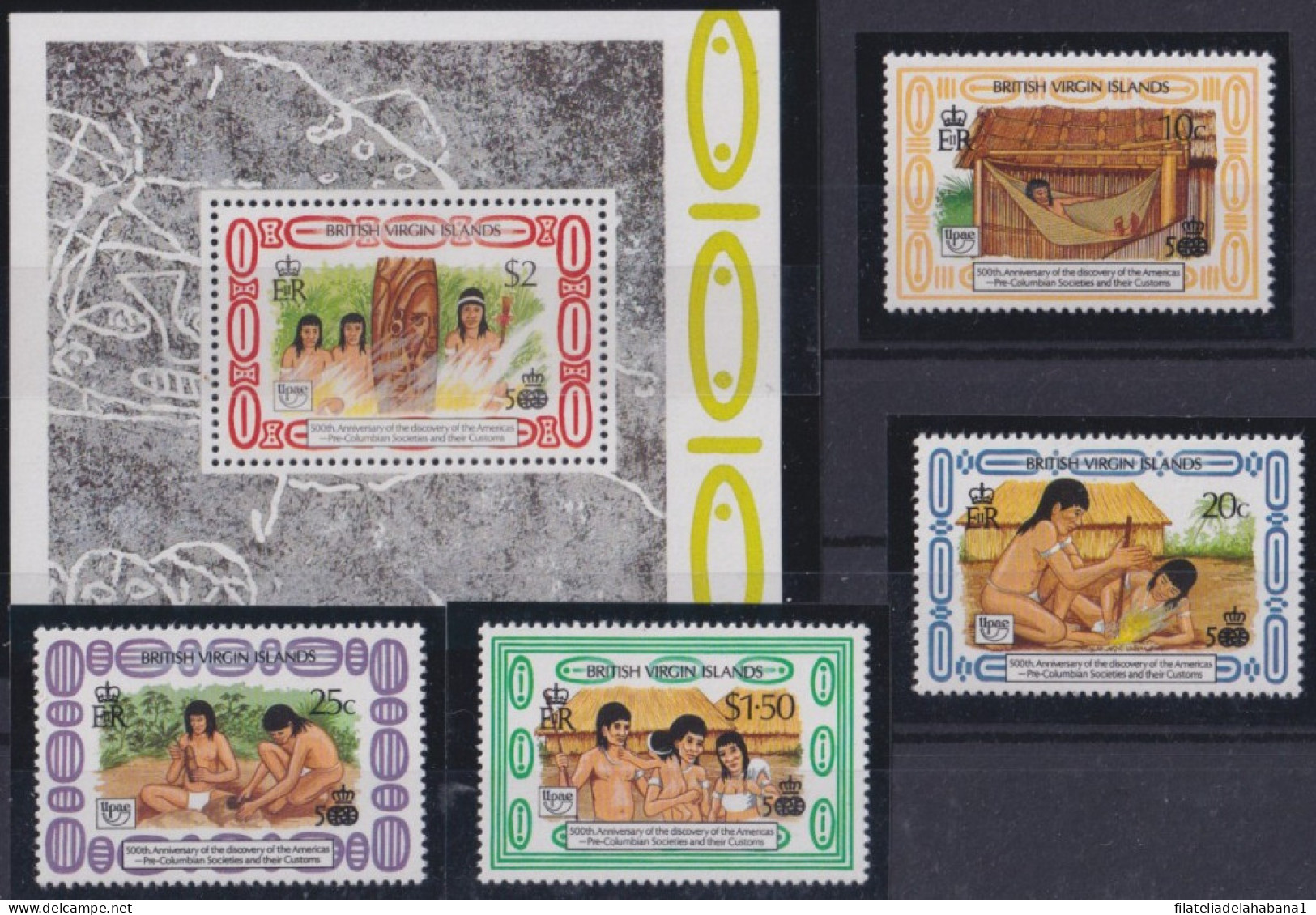 F-EX47594 VIRGIN IS MNH 1990 DISCOVERY UPAE INDIAN PETROGLIPH ARCHEOLOGY.  - Cristoforo Colombo