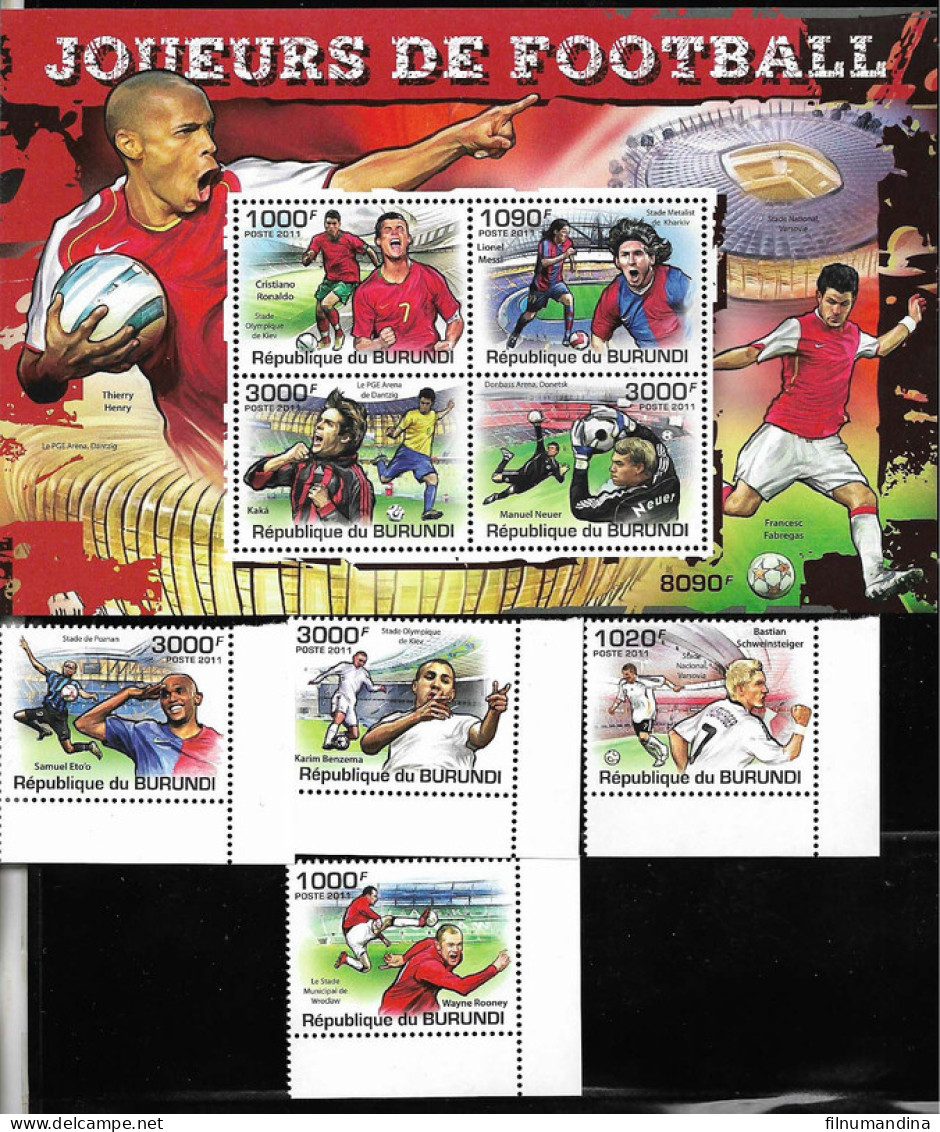 #9083 BURUNDI 2011 FOOTBALL SOCCER PLAYERS MS+S/SHEET YV 1285-8 BL 172 MNH - Ongebruikt