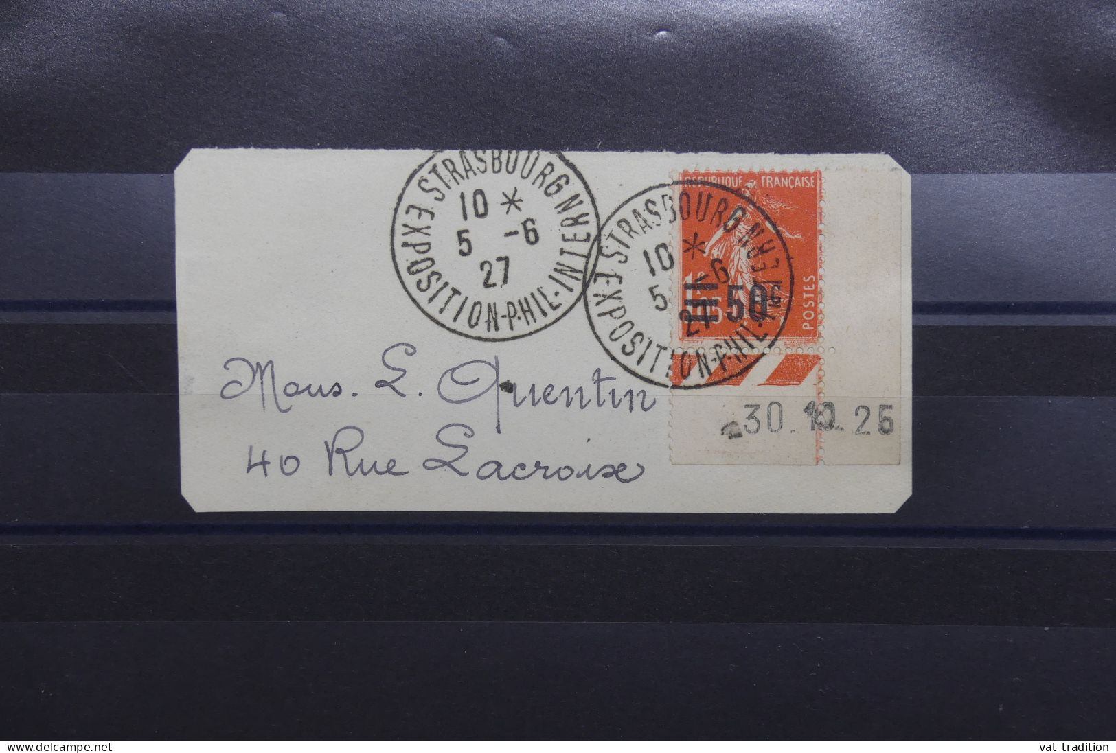 FRANCE - N° 225 Semeuse + Coin Daté Sur Fragment Avec Cachet De L'Exposition De Strasbourg De 1927 - Pas Courant - A 939 - Storia Postale