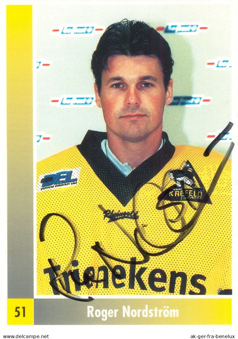 Autogramm Eishockey AK Roger Nordström Krefeld Pinguine 98-99 KEV Malmö Redhawks Trelleborgs IF Schweden Sweden Sverige - Wintersport