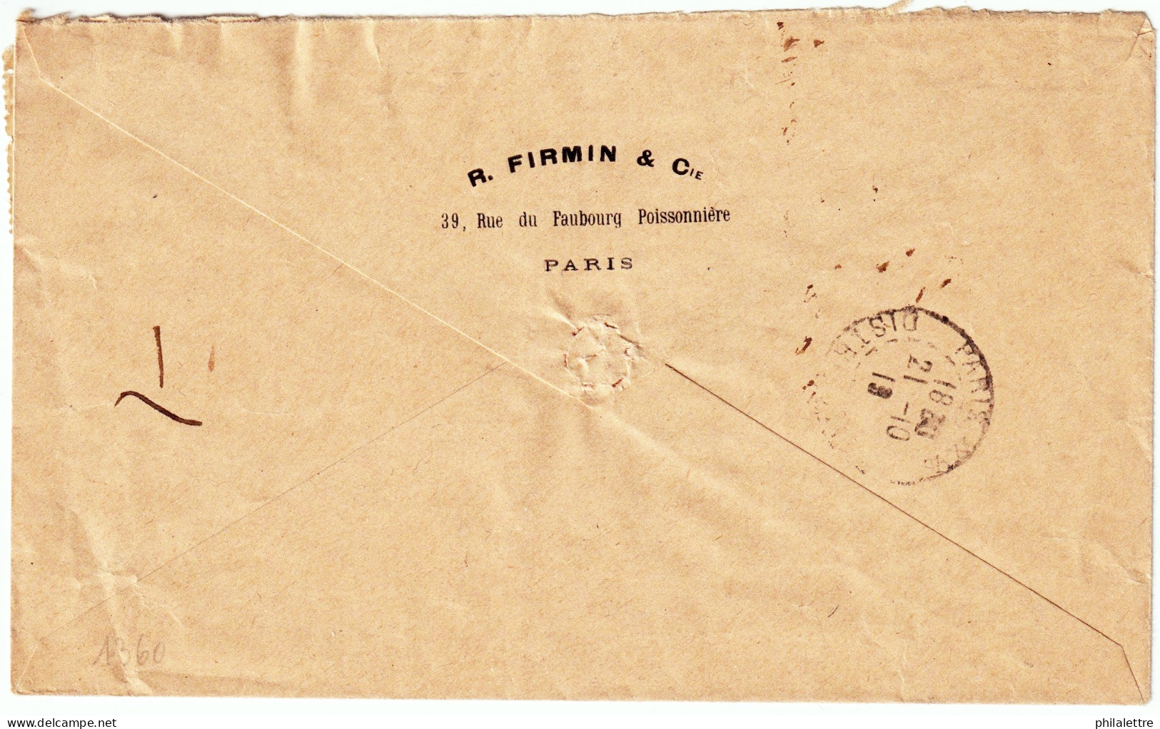 FRANCE - 1919 TàD RAU " PARIS-4-C / R. DU Fbg POISSONNIERE " Sur LSC Recom. Affr. 40c Merson Yv.119 - 1877-1920: Semi-Moderne