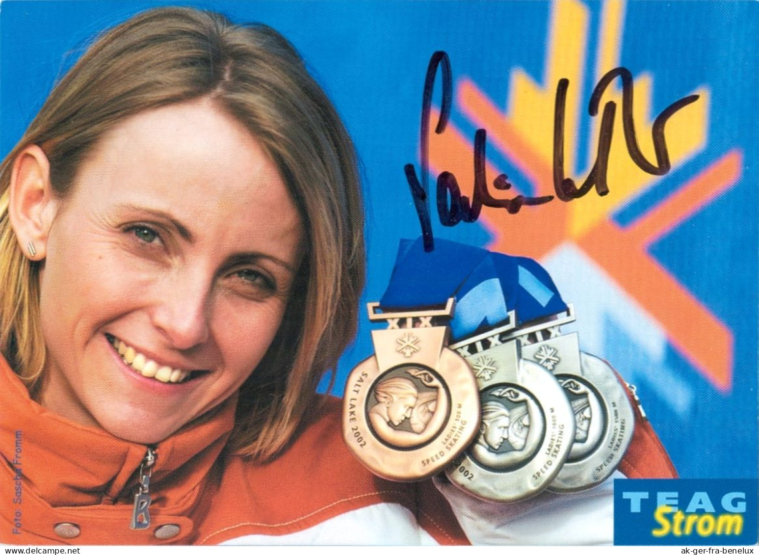 Autogramm AK Eisschnellläuferin Sabine Völker Eissportclub Erfurt EC ESC Olympiasiegerin Olympische Winterspiele Olympia - Autographes