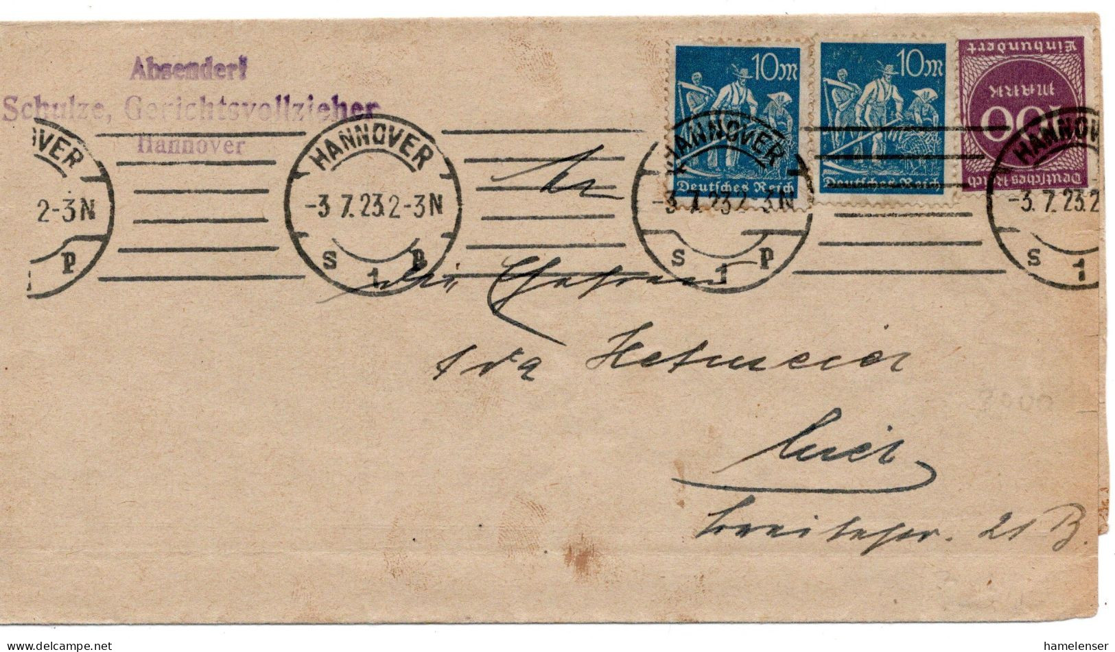 61728 - Deutsches Reich - 1923 - 100M Ziffer MiF A OrtsBf HANNOVER - Cartas & Documentos