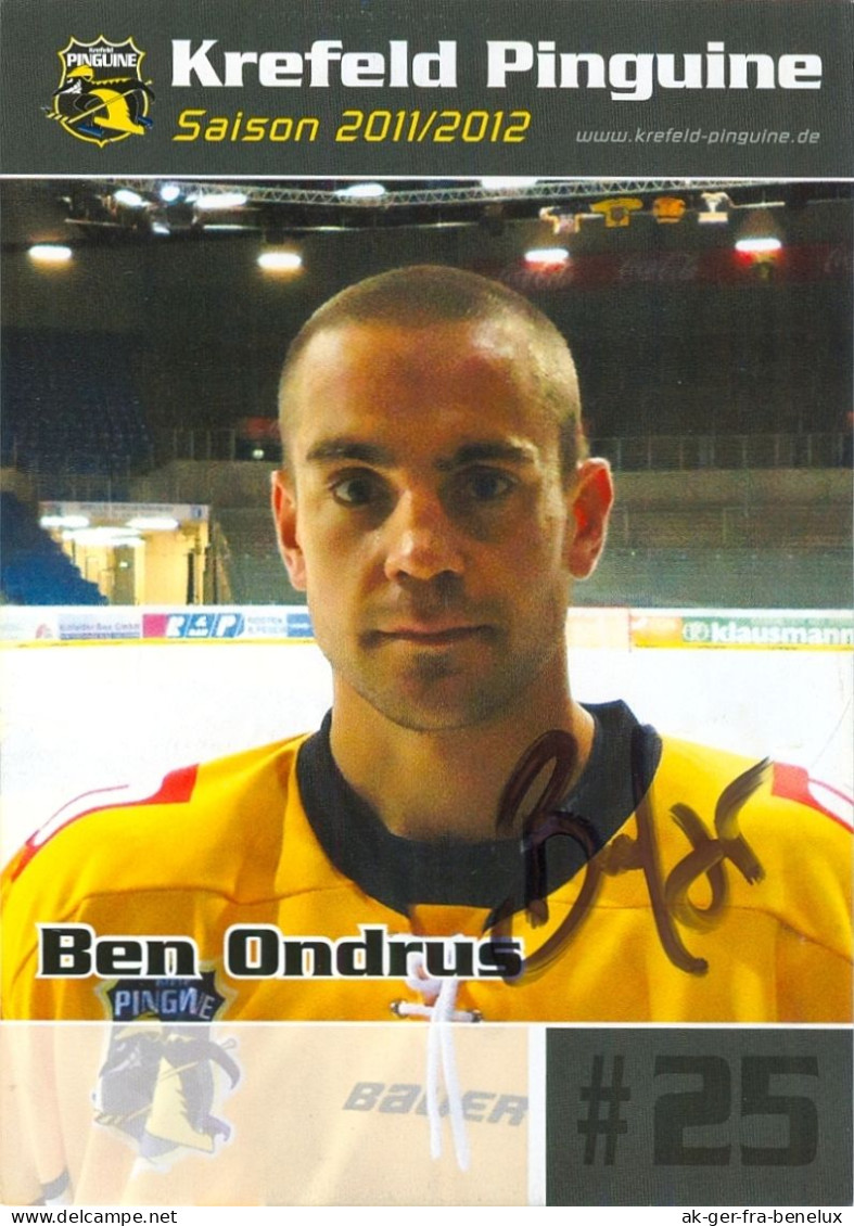 Autogramm Eishockey AK Benjamin Ben Ondrus Krefeld Pinguine 11-12 KEV NHL Toronto Maple Leafs Oklahoma City Barons - Sports D'hiver
