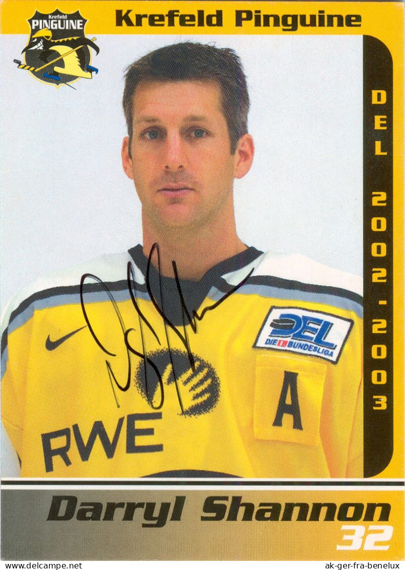 Autogramm Eishockey AK Darryl Shannon Krefeld Pinguine 02-03 Eisbären Berlin Calgary Flames Canadiens De Montréal NHL - Sports D'hiver