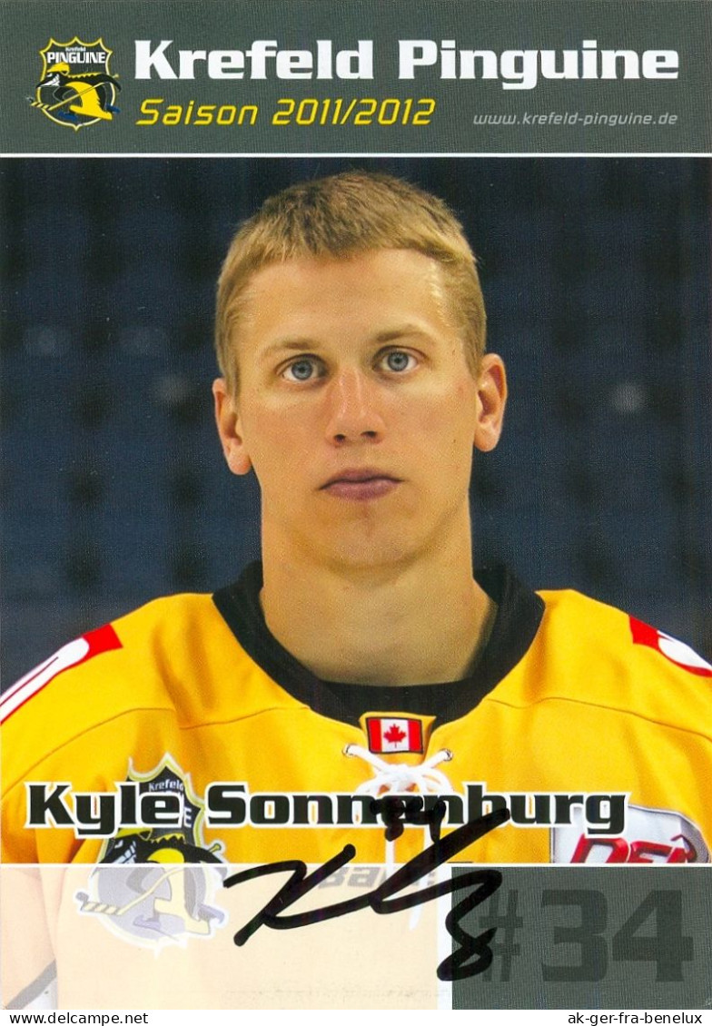 Autogramm Eishockey AK Kyle Sonnenburg Krefeld Pinguine 11-12 Löwen Frankfurt Am Main Schwenninger Wild Wings Freiburg - Sports D'hiver