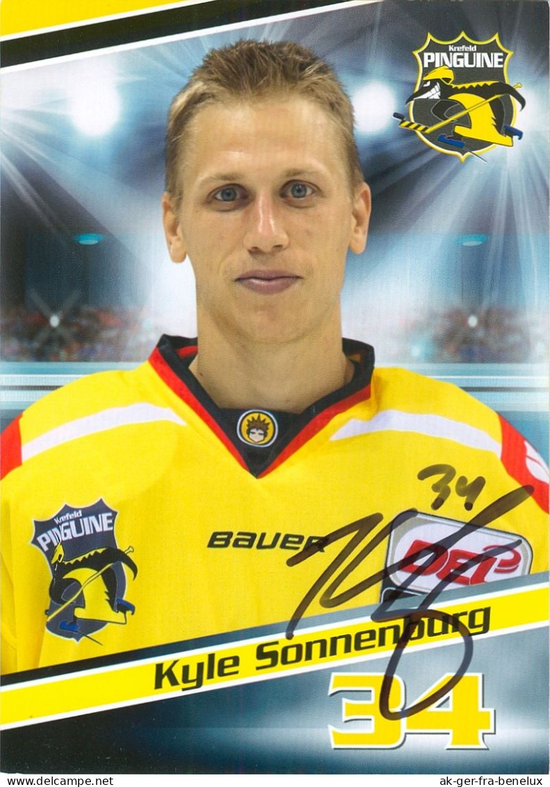 Autogramm Eishockey AK Kyle Sonnenburg Krefeld Pinguine 15-16 Löwen Frankfurt Am Main Schwenninger Wild Wings Freiburg - Wintersport