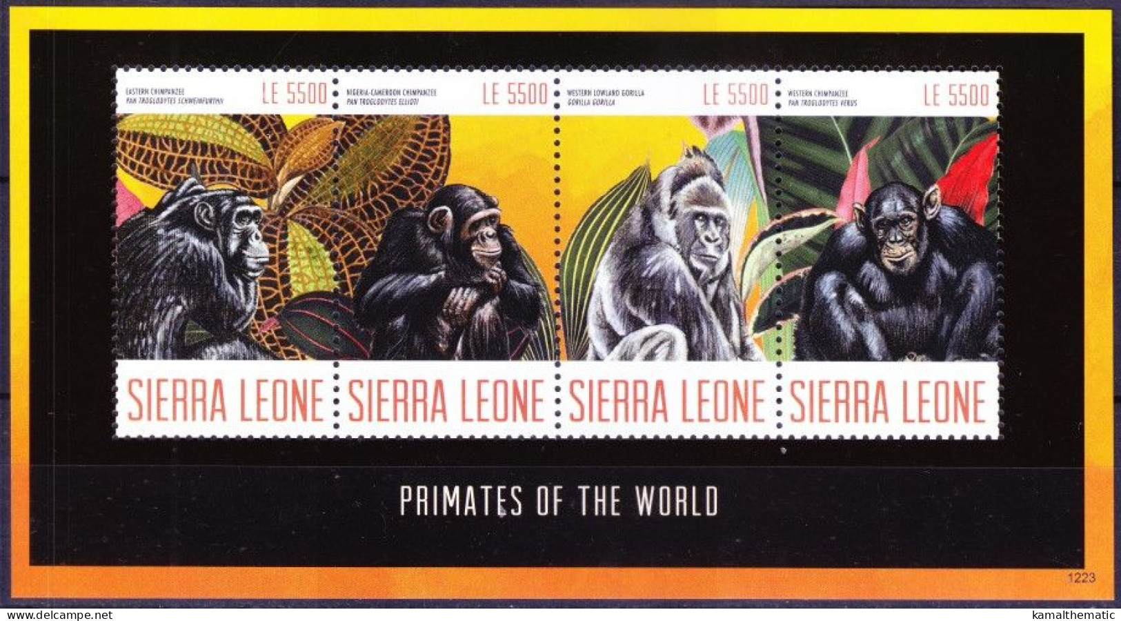 Sierra Leone 2012 MNH MS, Chimpanzee, Gorilla Primates Of The World Monkeys - Chimpanzees