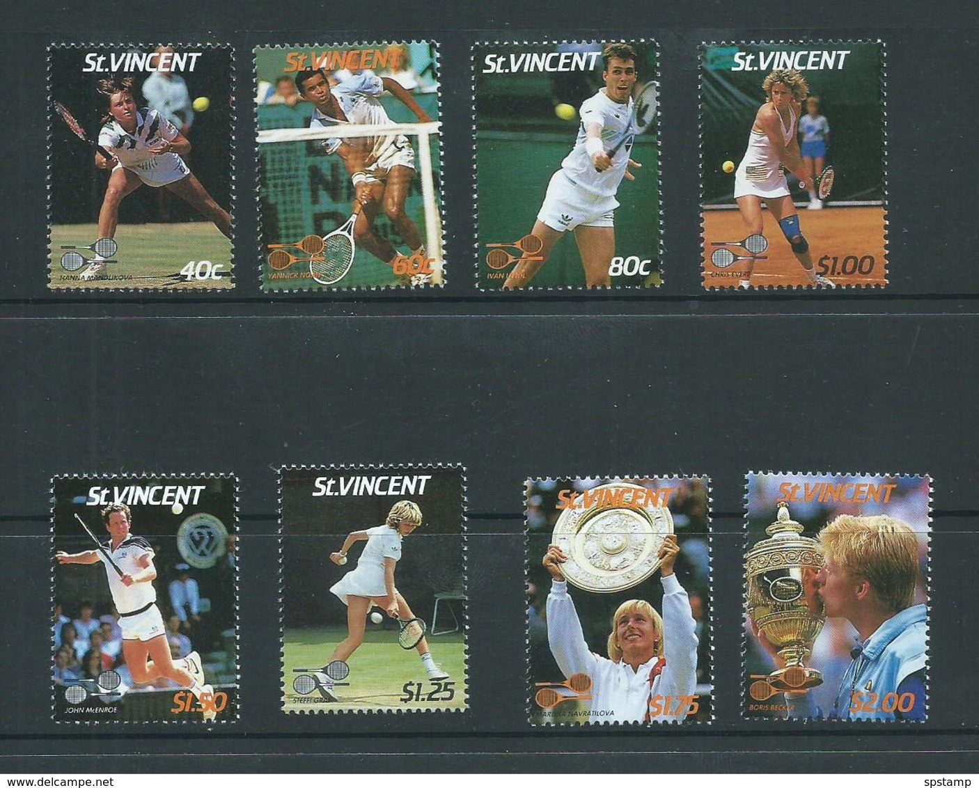 St Vincent 1987 Wimbledon Tennis Champions Set 8 MNH Becker Navratilova Lendl Graf - St.Vincent (1979-...)