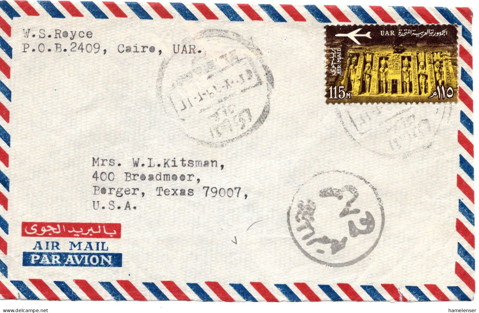 61786 - Ägypten - 1976 - 115M Luftpost MiF A LpBf CAIRO -> Borger, TX (USA) - Briefe U. Dokumente