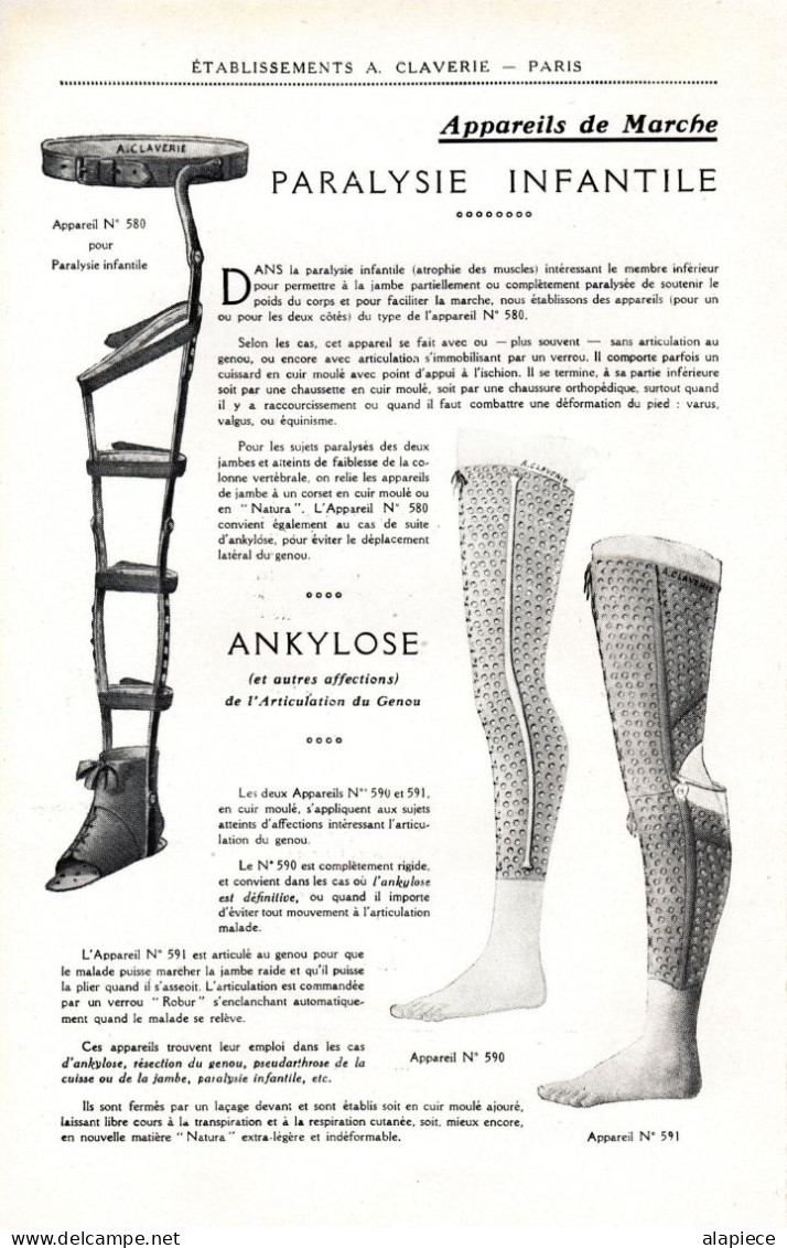 Appareils D'Orthopédie - A.Claverie - Paris (± 1910) - Supplies And Equipment
