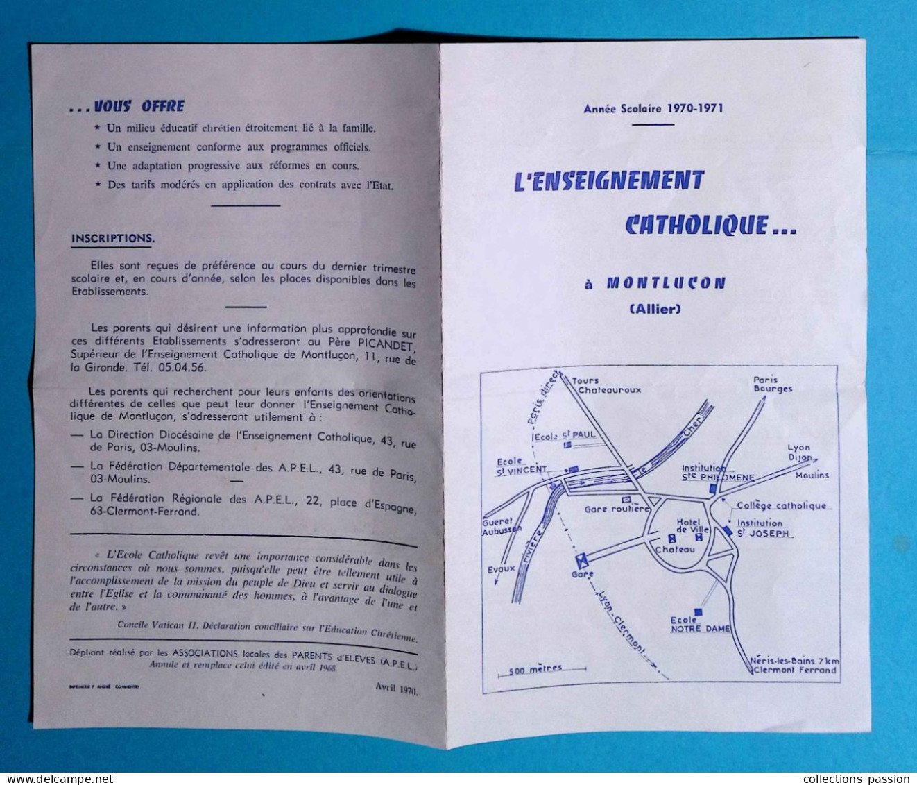 Publicité 4 Pages, 1970, L'Enseignement Catholique à Montluçon, Allier, Frais Fr 1.70 E - Pubblicitari