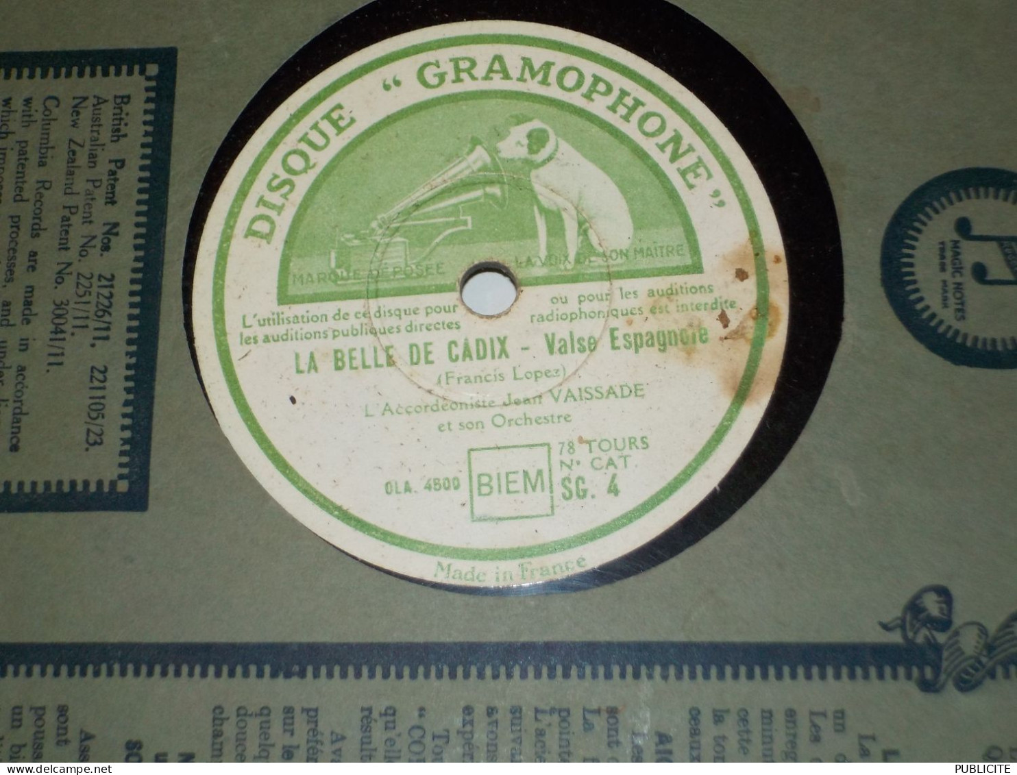 DISQUE 78 TOURS  PASO DOBLE ET  VALSE  JEAN VAISSADE 1945 - 78 Rpm - Schellackplatten