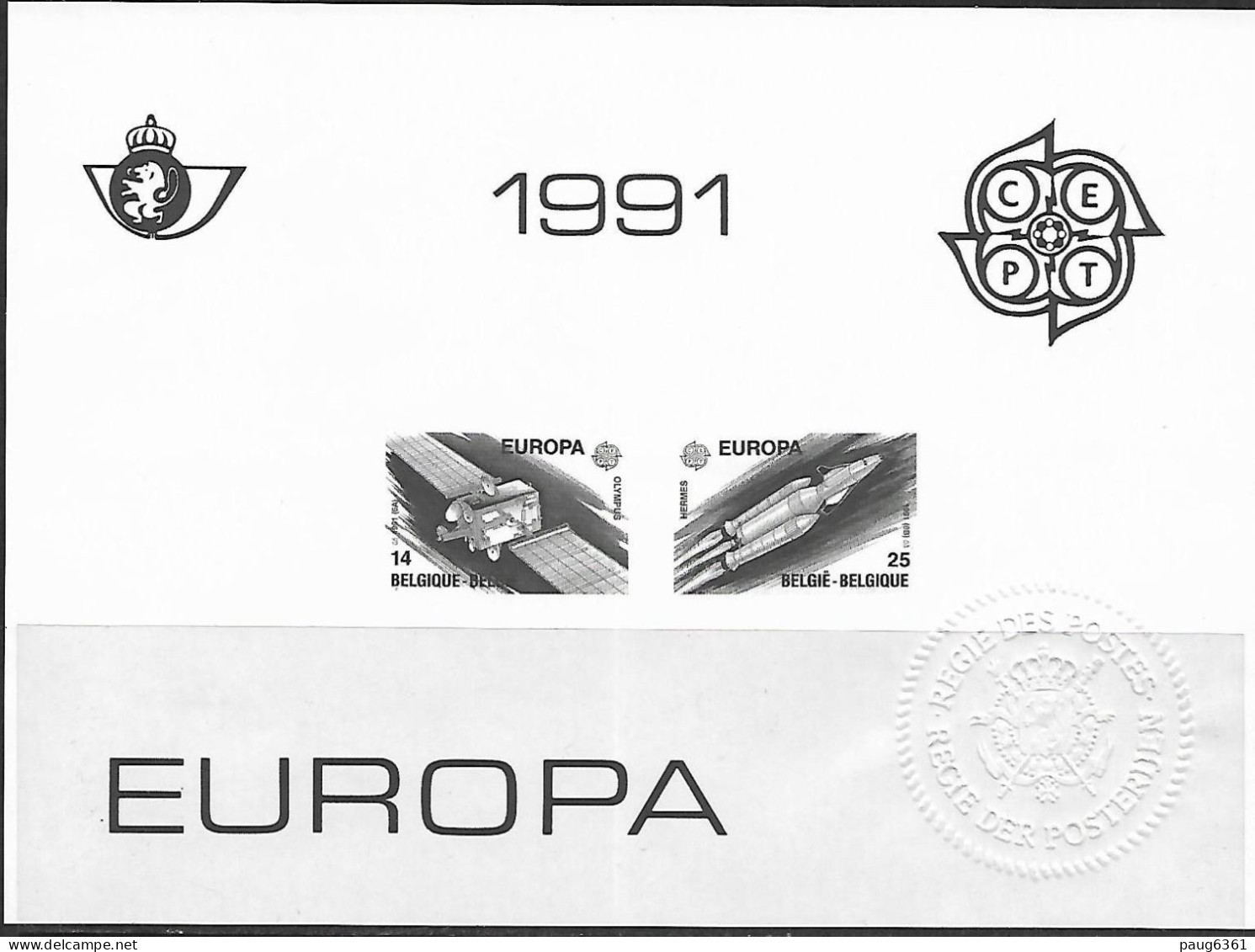 BELGIQUE 1991 FEUILLET ESPACE-EUROPA 1991 EN NOIR ET BLANC YVERT N°2406/07 NEUF MNH** - 1991