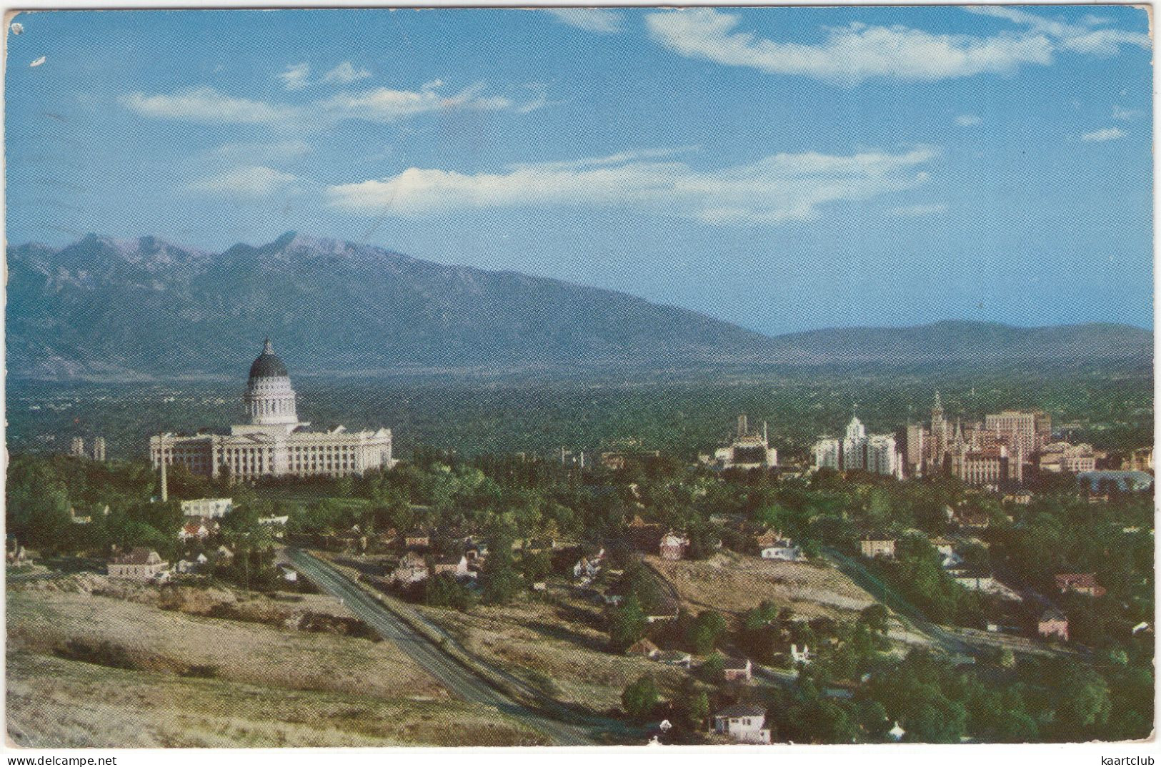 Salt Lake City - State Capitol, Snow-capped Wasatch Range - (UT, USA) - 1956 - Salt Lake City