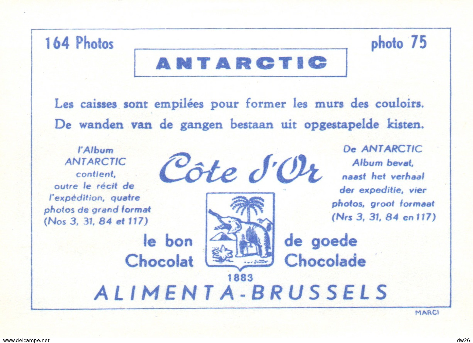 Chromo Chocolats Côte D'Or, Série Antartic - Photo 75: Les Caisses De Chocolat Sont Empilées - Côte D'Or
