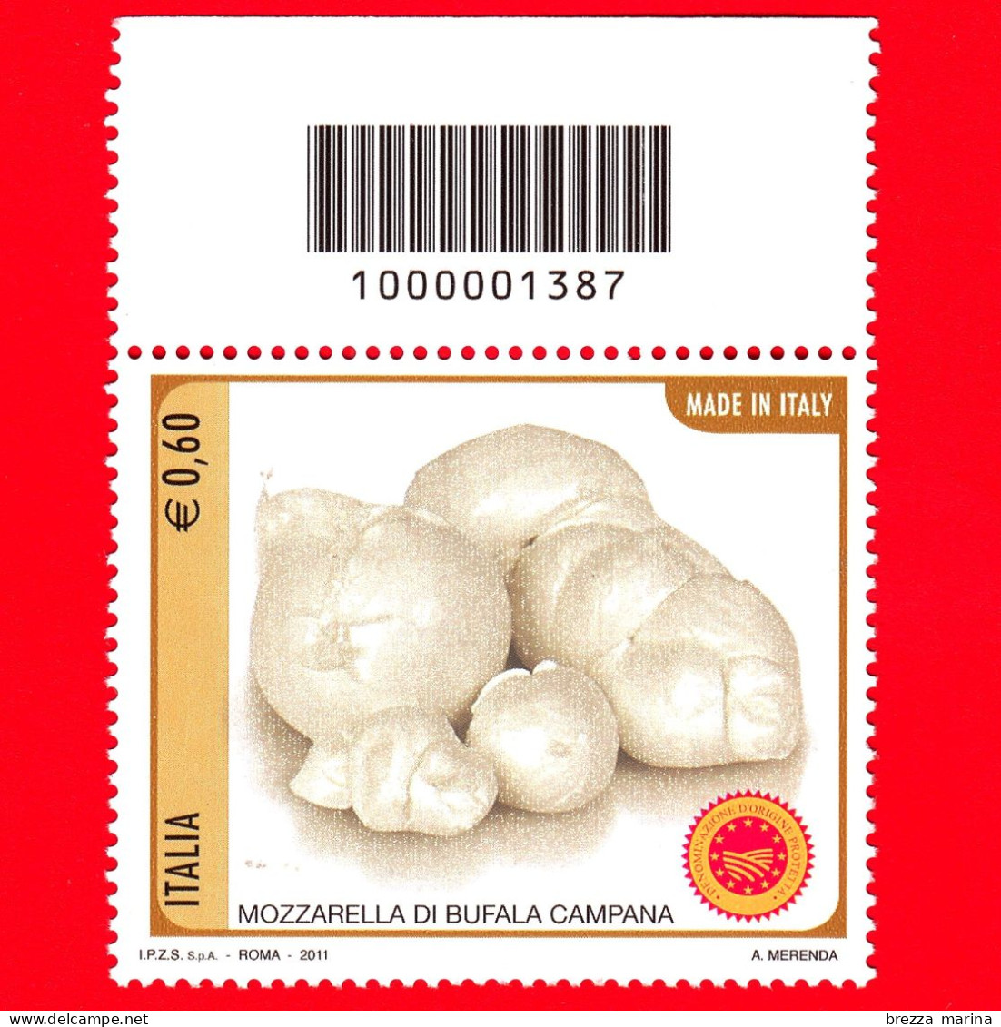 Nuovo - MNH - ITALIA - 2011 - Made In Italy - Formaggi - Mozzarella Di Bufala Campana - 0,60 - Barre 1387 - Code-barres