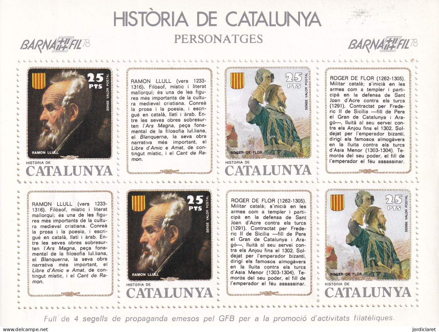 HOJITA  HISTORIA  DE CATALUNYA   BARNAFIL 78 - Feuillets Souvenir