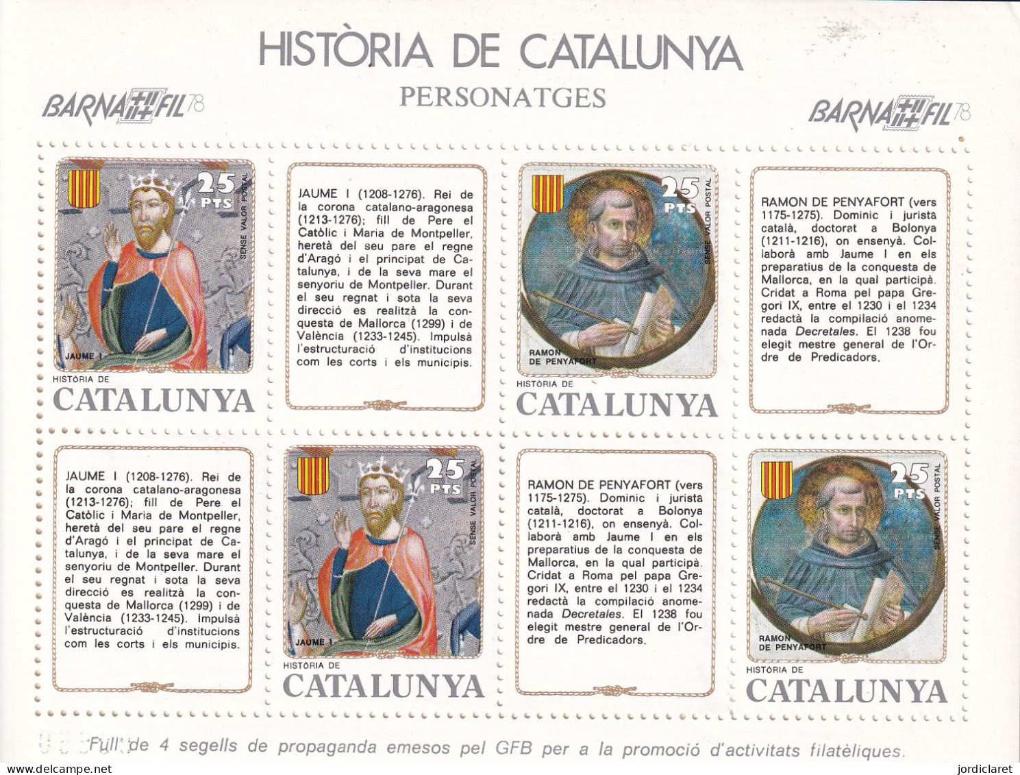 HOJITA  HISTORIA  DE CATALUNYA   BARNAFIL 78 - Feuillets Souvenir