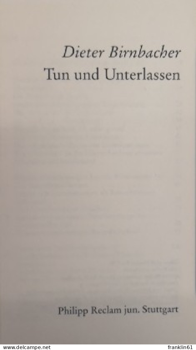 Tun Und Unterlassen. - Philosophy