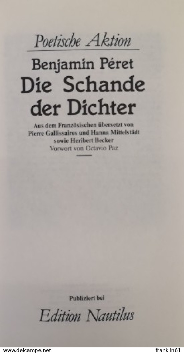 Die Schande Der Dichter. Prosa, Lyrik, Briefe. - Poems & Essays