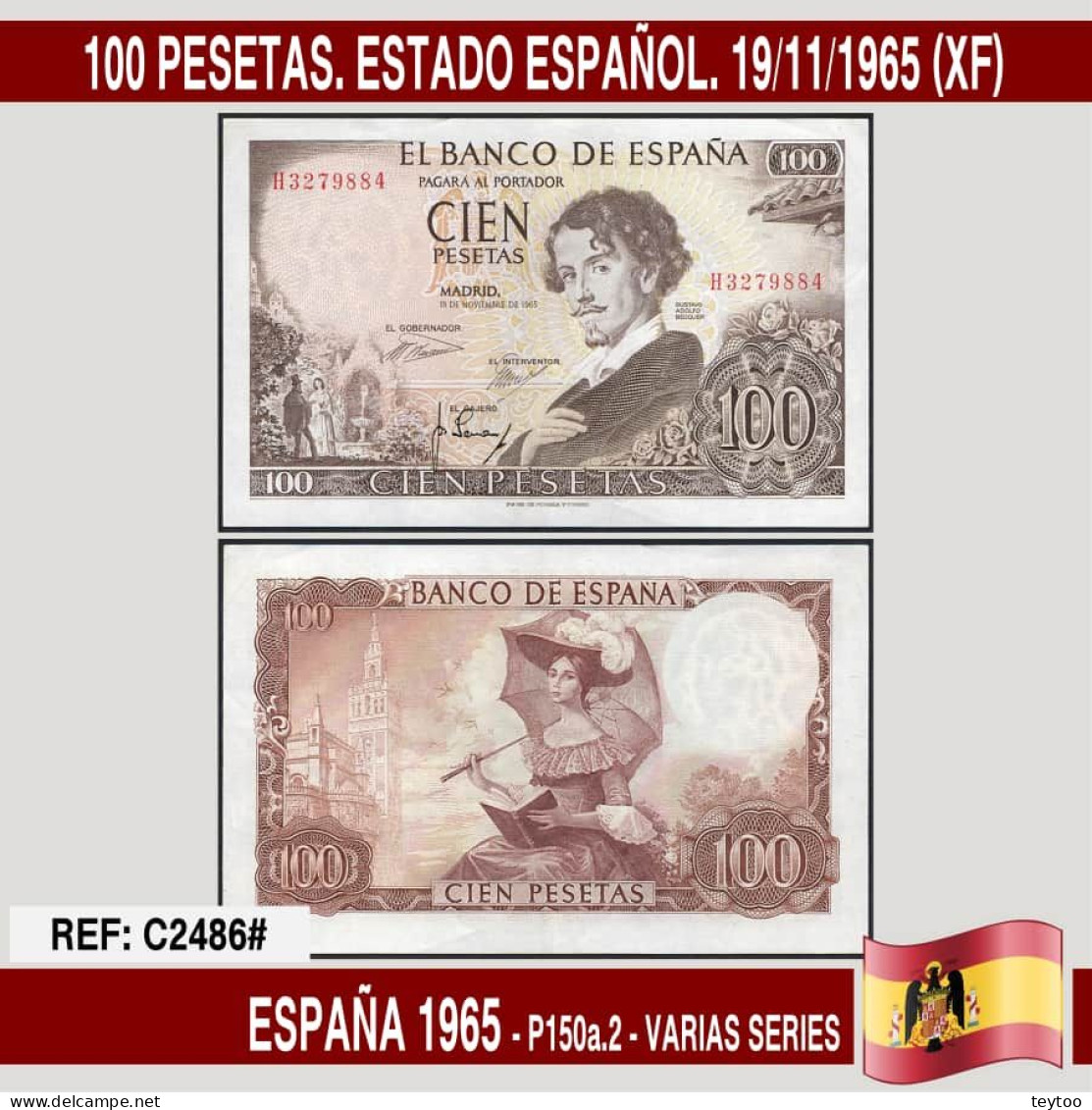 C2486# España 1965. 100 Pts. Estado Español. Varias Series (XF) P-150a.2 - 100 Peseten