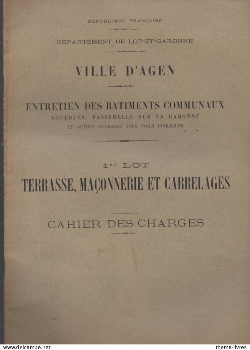 Agen (47) Cahier Des Charges  Entretien Des Bâtiments Communaux  1er Lot    (CAT7022) - Aquitaine