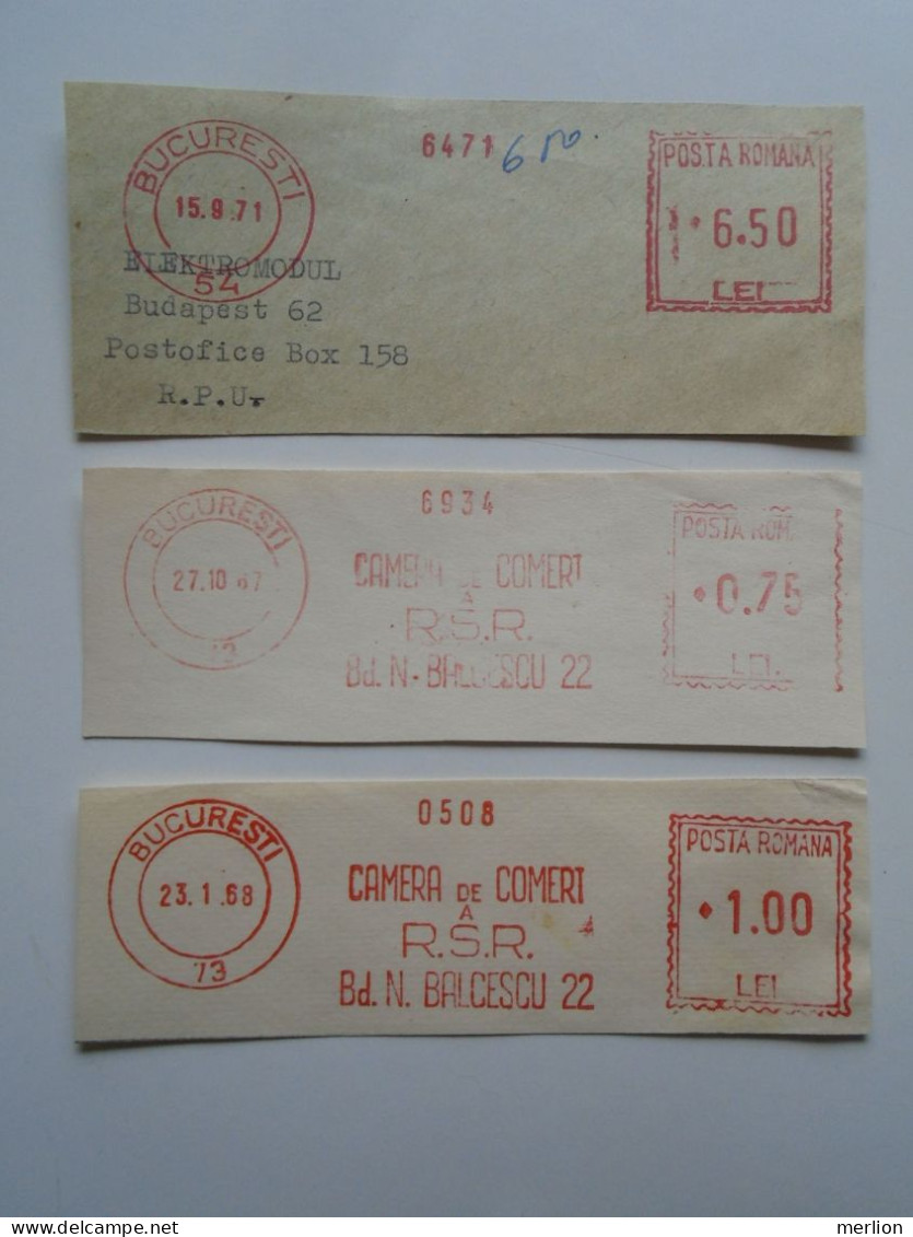 D200325  Red  Meter Stamp - EMA - Freistempel  - Romania 1967-71  Lot Of 3 Cuts - Camera De Comert - Machines à Affranchir (EMA)