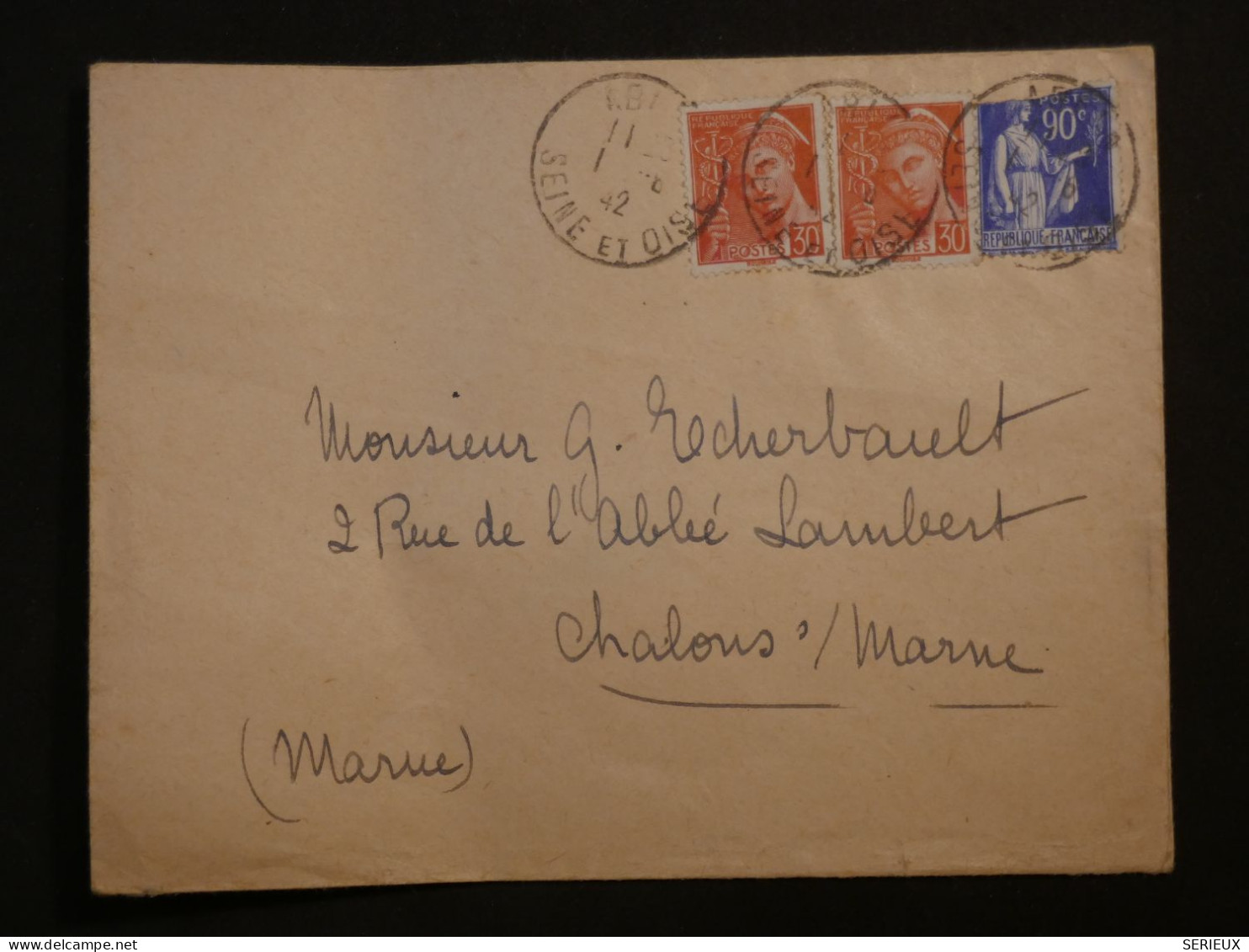 DG9 FRANCE BELLE LETTRE  1942  ABLON  A CHALON S MARNE    +MERCURE + AFF. INTERESSANT++T++ + - Cartas & Documentos