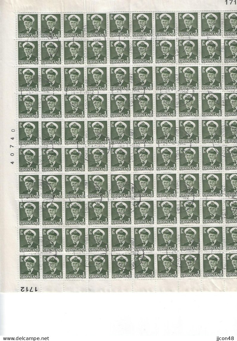 Greenland 1950  King Frederik X (o) Mi.28 (complete Sheet Of 100) - Oblitérés