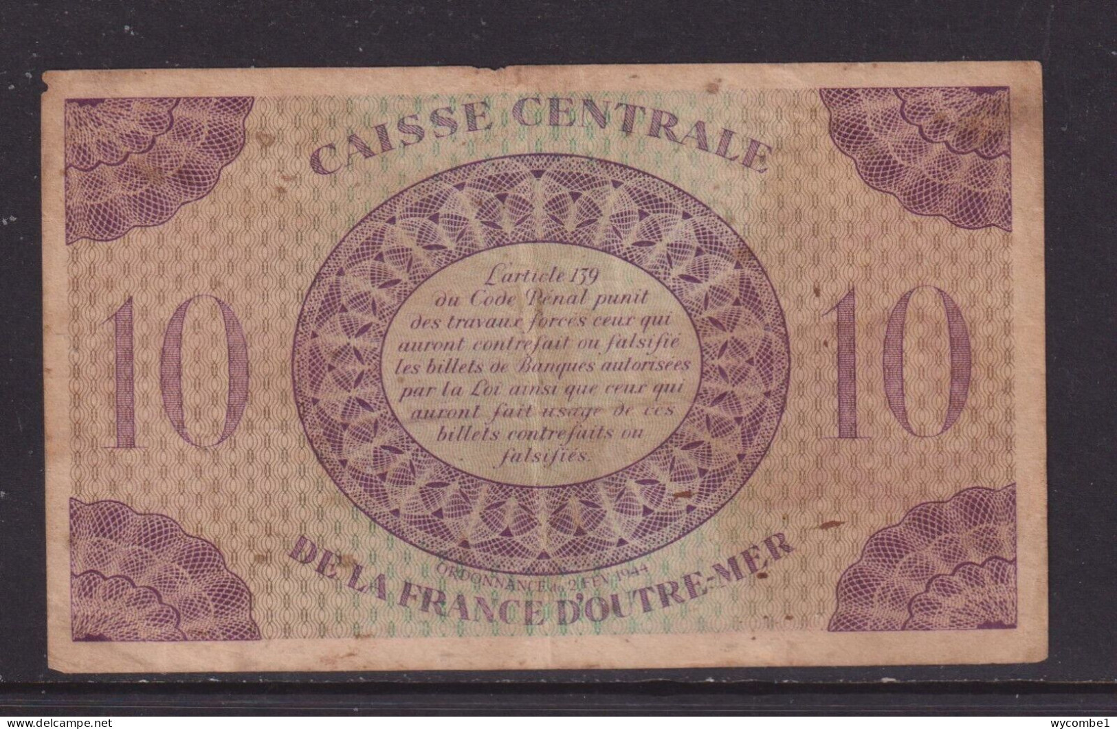 FRENCH EQUATORIAL AFRICA - 1944 10 Francs Circulated Note - Repubblica Del Congo (Congo-Brazzaville)