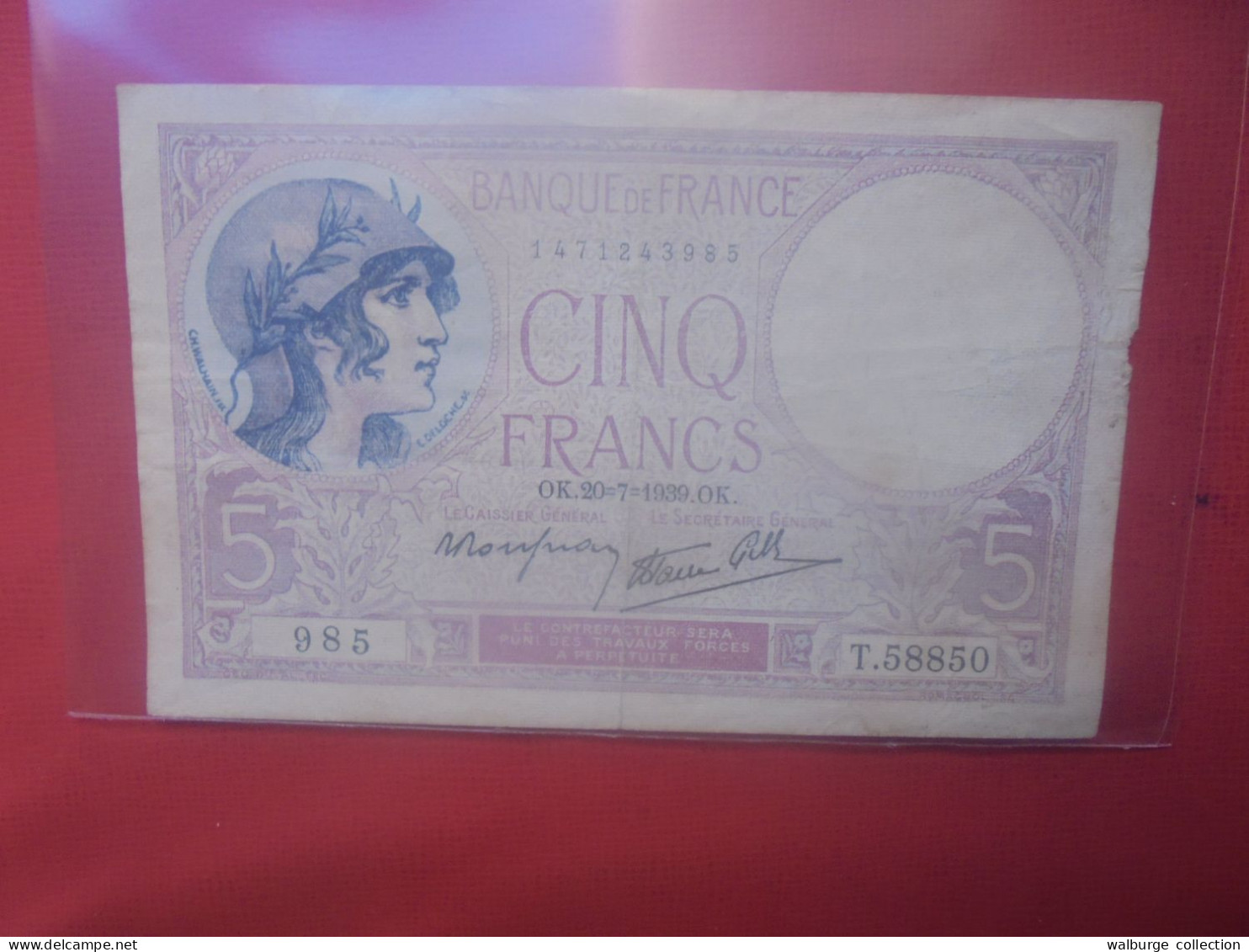 FRANCE 5 FRANCS 1939 Circuler (B.32) - 5 F 1917-1940 ''Violet''