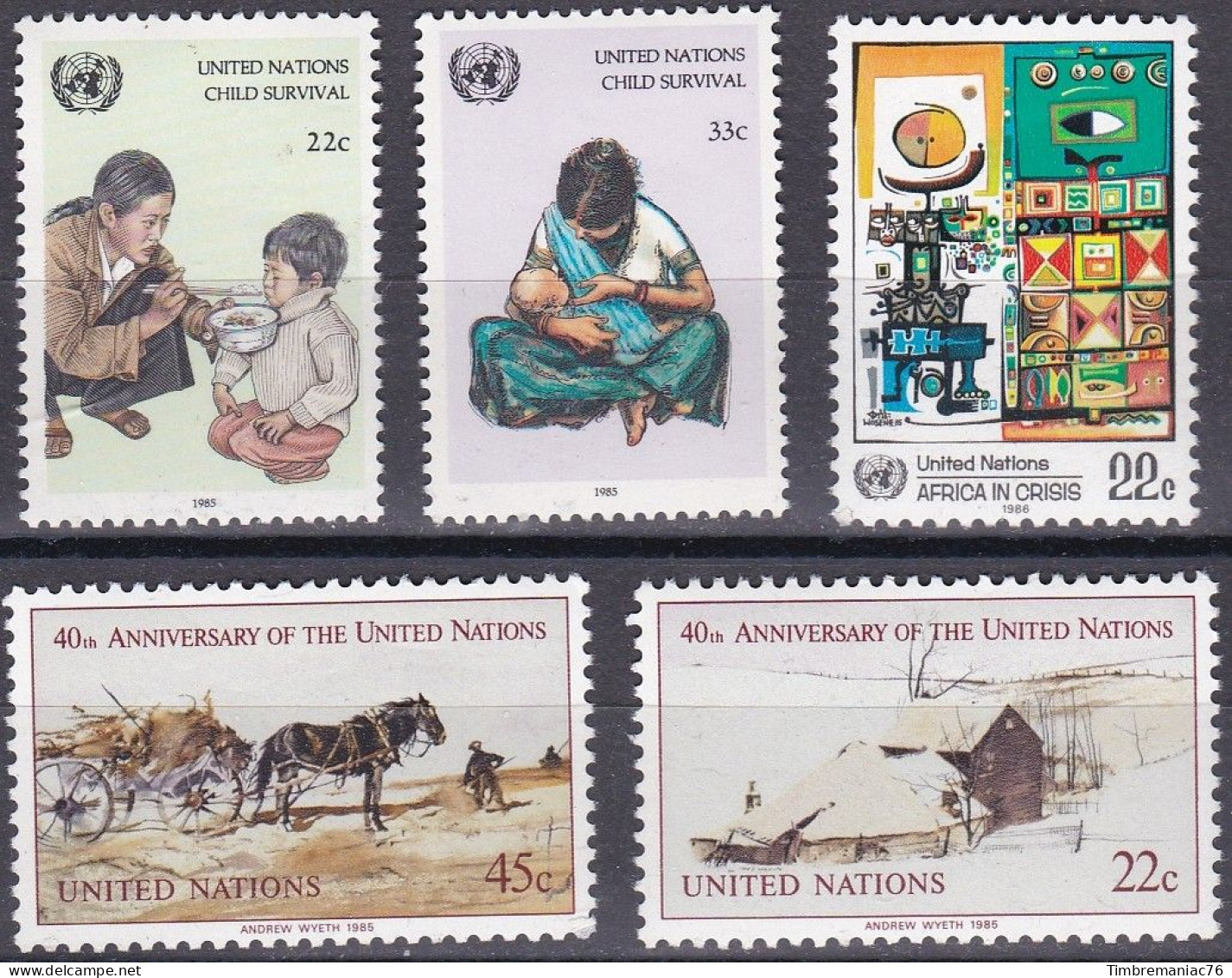 Nations Unies N.Y. 1985 YT 438-439 Et 456-457-458 Neufs - Neufs